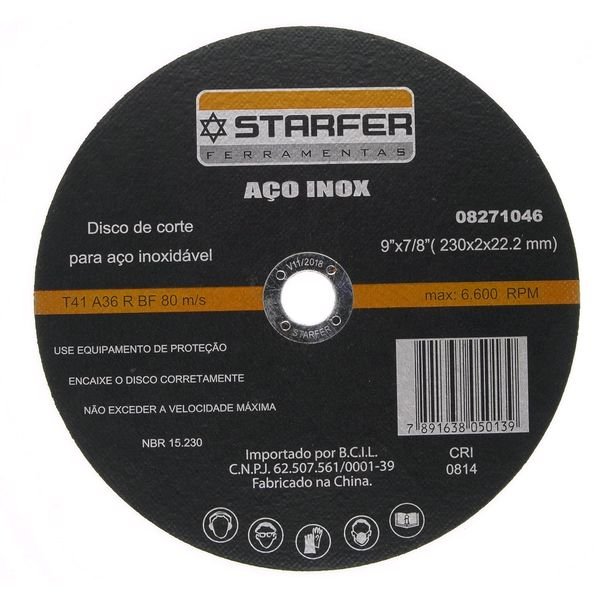 Abrasivos e discos Tzk Soluções: disco de corte inox 9 polegadas Starfer